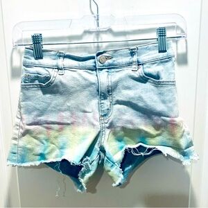 Girls Cutoff Jean Shorts Tie Dye Accent Fringe Jordache Size 12